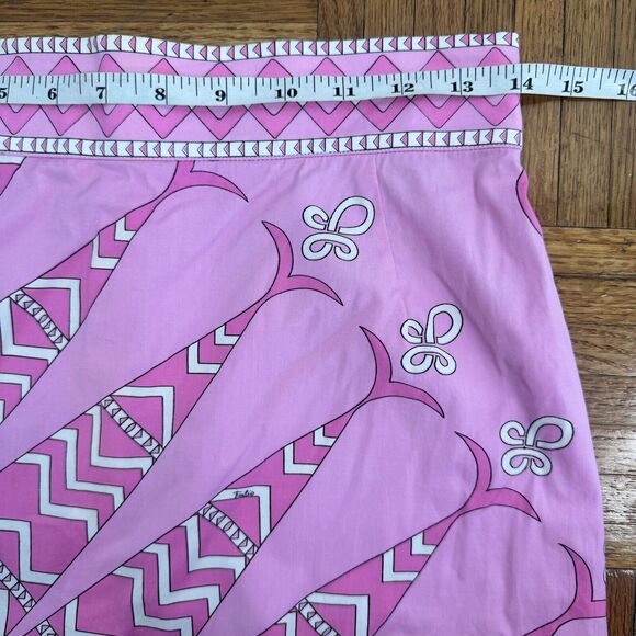 EMILIO PUCCI Silk skirt Zigzag pattern pink Sz US 14 - Picture 6 of 13